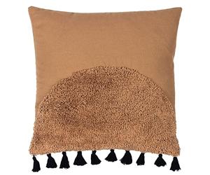 furn. Radian Cushion Cover - Textured Semi Circle Tufted Cotton Tassel Trim Decorative Case (Cinnamon - 45x45cm)