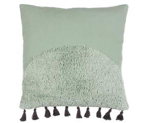furn. Radian Feather Filled Cushion - Textured Semi Circle Tufted Cotton Tassel Trim Decorative Pillow (Eucalyptus - 45x45cm)