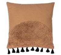 furn. Radian Polyester Filled Cushion - Textured Semi Circle Tufted Cotton Tassel Trim Decorative Pillow (Cinnamon - 45x45cm)