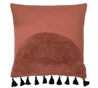 furn. Radian Polyester Filled Cushion - Textured Semi Circle Tufted Cotton Tassel Trim Decorative Pillow (Brick - 45x45cm)