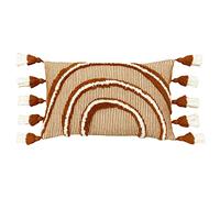 furn. Rainbow Tuft Cushion Cover - Colourful Tufted Tassel Trim Decorative Cotton Case (Brick - 30x50cm)