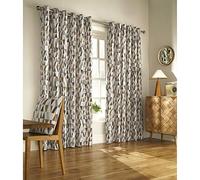 furn. Reno Geometric Eyelet Curtain Pair - Charcoal/Gold - 168x137cm