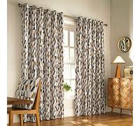Furn Reno Ringtop Eyelet Curtains (Pair) -Ready Made-Polycotton-Charcoal/Gold-229cm x 137cm, Cotton, Charcoal/Gold, 229 x 137cm (90" x 54" inches)