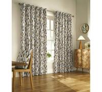 Furn Reno Ringtop Geometric Eyelet Curtains - Charcoal/Gold - Charcoal/Gold - 168cm x 229cm