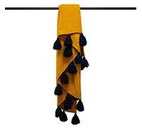 Furn Romily Coloured Pom Throw-Acrylic-Gold/Navy-130cm x 180cm, Acrylic, Gold/Navy, 130cm x 180cm (51" x 71" inches)