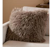 furn. Rowan Polyester Filled Cushion - Soft Faux Fur Mongolian Style Decorative Cushion with Velvet Reverse (Mocha - 50x50cm)