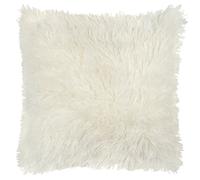 furn. Rowan Faux Fur Feather Filled Cushion (Ecru - 50x50cm) | Soft Mongolian-style faux fur cushion with a velvet reverse and feather filling