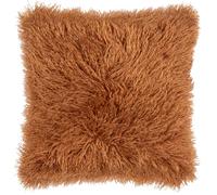 furn. Rowan Faux Fur Feather Filled Cushion (Ginger - 50x50cm) | Soft Mongolian-style faux fur cushion with a velvet reverse and feather filling