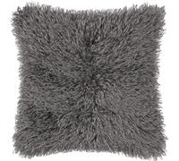 furn. Rowan Faux Fur Feather Filled Cushion (Grey - 50x50cm) | Soft Mongolian-style faux fur cushion with a velvet reverse and feather filling