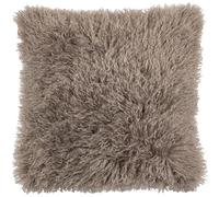 furn. Rowan Faux Fur Feather Filled Cushion (Mocha - 50x50cm) | Soft Mongolian-style faux fur cushion with a velvet reverse and feather filling