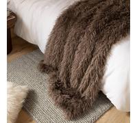 furn. Rowan Throw - Soft Faux Fur Mongolian Style Decorative Blanket with Velvet Reverse (Mocha - 130x175cm)