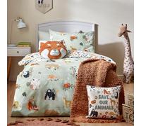 furn. Safari Animals Duvet Cover Set - Reversible Wildlife Jungle Easy Care Childrens Bedding (Multi/Green - Double - 200x200cm)