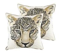 furn. Safari Leopard Feather Filled Cushions (Twin Pack), White, 43 x 43cm