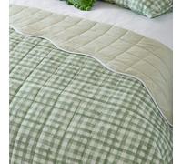 furn. Scallop Bedspread - Reversible Quilted Gingham Check Scalloped Edge Coverlet Bedding (Sage - 265x265cm)