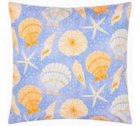 furn. Sea Shells Cushion Cover - Reversible Water Resistant Nautical Coastal Outdoor Decorative Case (Blue - 45x45cm)