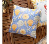 furn. Sea Shells Polyester Filled Cushion - Reversible Water Resistant Nautical Coastal Outdoor Decorative Pillow (Blue - 45x45cm)
