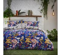 Furn Single Cobalt Blue Amanita Mushrooms Toadstools Reversible Duvet Cover Set