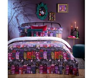 Furn Single Size Charcoal Grey and MultiColoured Creepy Town Duvet Cover Set