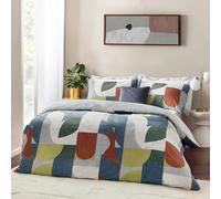 furn. Siresa Geometric Duvet Cover Set - Reversible Cotton Blend Modern Design (Multicolour - Super King)