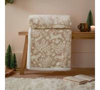 furn. Skandi Woodland Throw - Scandinavian Woodland Animal Sherpa Fleece Blanket (Sable - 140x180cm)