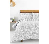 Creative Cloth Skandi Woodland Single Duvet Cover Set - Grey and White - Scandinavian Woodland Animal Design - Striped Reverse - 100% Cotton - Machine Washable - 137 x 200cm (54" x 79" inches)