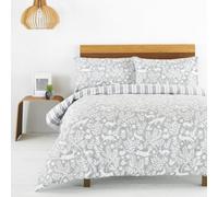 Creative Cloth Skandi Woodland Single Duvet Cover Set - Grey and White - Scandinavian Woodland Animal Design - Striped Reverse - 100% Cotton - Machine Washable - 137 x 200cm (54" x 79" inches)