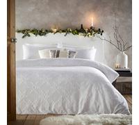 furn. Tufted Snowflake Duvet Cover Set (White - Single) | Crisp Percale 100% Cotton Elegant Snowflake Textured Bedding