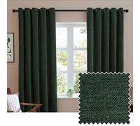 furn. Soft Chenille Blackout Eyelet Curtain Pair - Soft Touch Matt Textured Lined Minimalist Curtains (Bottle - 229x229cm)