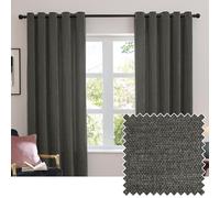furn. Soft Chenille Blackout Eyelet Curtain Pair - Soft Touch Matt Textured Lined Minimalist Curtains (Charcoal - 168x183cm)