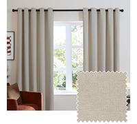 furn. Soft Chenille Blackout Eyelet Curtain Pair - Soft Touch Matt Textured Lined Minimalist Curtains (Natural - 168x183cm)