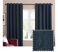 Furn Soft Chenille Blackout Eyelet Curtains Navy 168Cm Width 183Cm Drop, Blue