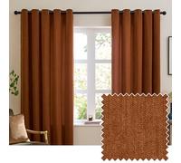 furn. Soft Chenille Blackout Eyelet Curtain Pair - Soft Touch Matt Textured Lined Minimalist Curtains (Rust - 117x183cm)