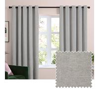 furn. Soft Chenille Blackout Eyelet Curtain Pair - Soft Touch Matt Textured Lined Minimalist Curtains (Silver - 168x183cm)