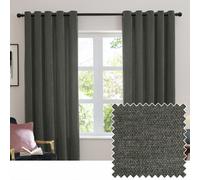 Furn Soft Chenille Blackout Eyelet Curtains Charcoal 229Cm Width 183Cm Drop, Grey