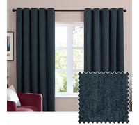 furn. Soft Chenille Blackout Eyelet Curtain Pair - Soft Touch Matt Textured Lined Minimalist Curtains (Navy - 229x137cm)