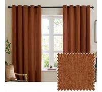 furn. Soft Chenille Blackout Eyelet Curtain Pair - Soft Touch Matt Textured Lined Minimalist Curtains (Rust - 117x137cm)