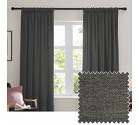 furn. Soft Chenille Blackout Pencil Pleat Curtain Pair - Soft Touch Matt Textured Lined Minimalist Curtains (Charcoal - 117x137cm)