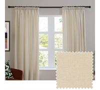 furn. Soft Chenille Blackout Pencil Pleat Curtain Pair - Soft Touch Matt Textured Lined Minimalist Curtains (Ecru - 229x229cm)