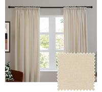 furn. Soft Chenille Blackout Pencil Pleat Curtain Pair - Soft Touch Matt Textured Lined Minimalist Curtains (Ecru - 168x137cm)