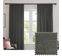 furn. Soft Chenille Blackout Pencil Pleat Curtain Pair - Soft Touch Matt Textured Lined Minimalist Curtains (Charcoal - 117x183cm)