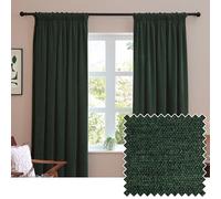 furn. Soft Chenille Blackout Pencil Pleat Curtain Pair - Soft Touch Matt Textured Lined Minimalist Curtains (Bottle - 168x183cm)