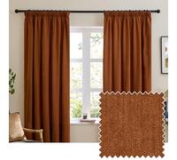 furn. Soft Chenille Blackout Pencil Pleat Curtain Pair - Soft Touch Matt Textured Lined Minimalist Curtains (Rust - 117x137cm)