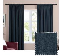 furn. Soft Chenille Blackout Pencil Pleat Curtain Pair - Soft Touch Matt Textured Lined Minimalist Curtains (Navy - 168x229cm)