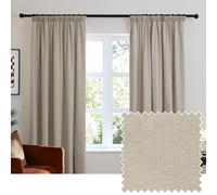 furn. Soft Chenille Blackout Pencil Pleat Curtain Pair - Soft Touch Matt Textured Lined Minimalist Curtains (Natural - 168x183cm)