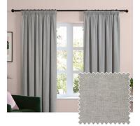 furn. Soft Chenille Blackout Pencil Pleat Curtain Pair - Soft Touch Matt Textured Lined Minimalist Curtains (Silver - 168x137cm)