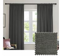 furn. Soft Chenille Blackout Pencil Pleat Curtain Pair - Soft Touch Matt Textured Lined Minimalist Curtains (Charcoal - 168x137cm)