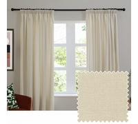 furn. Soft Chenille Blackout Pencil Pleat Curtain Pair - Soft Touch Matt Textured Lined Minimalist Curtains (Ecru - 168x229cm)