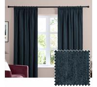 Furn Soft Chenille Blackout Pencil Pleat Curtains - Navy - 168x137cm