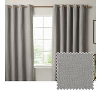 furn. The Ultimate Blackout Textured Eyelet Curtain Pair - Double Sided Woven Light Blocking Lined Curtains (Grey - Width 168 x Drop 183cm)