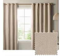 furn. The Ultimate Blackout Textured Eyelet Curtain Pair - Double Sided Woven Light Blocking Lined Curtains (Natural - Width 168 x Drop 137cm)